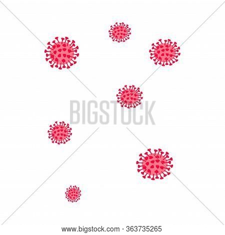 Hand Drawn Red Coronavirus Infection Bacterias Flying In Air Vector Illustration