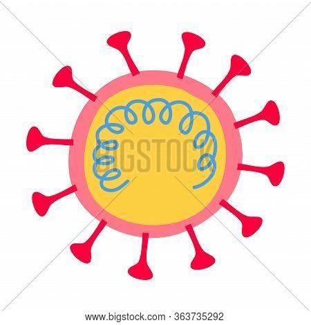 Hand Drawn Big Red Coronavirus Infection Bacteria In Details Vector Illustration