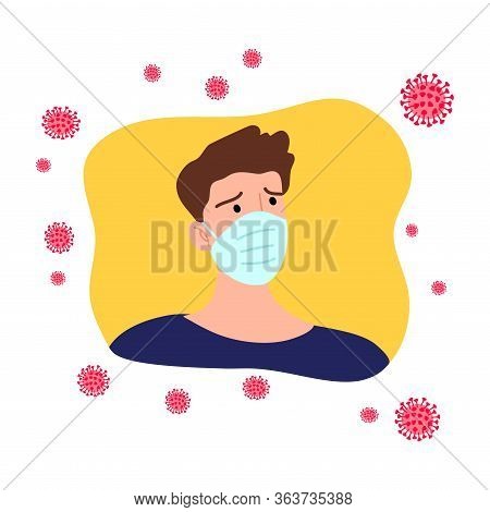 Man Wearing Mask For Protection From Coronavirus Infection Bacterias