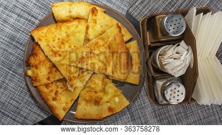 Georgian Dish - Megrelian Khachapuri. As A Filling, Young Imeritin Cheese Is Used. The Salt And Pepe