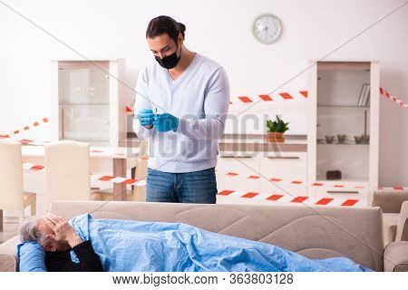 Father and son in coronavirus disease concept at home