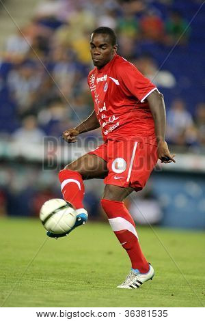 Barcellona - AUG, 3: Teddy Mezague di Montpellier HSC in azione durante una partita amichevole contro il RCD E