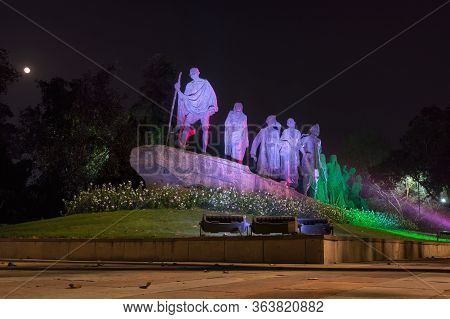 Dandi March Statue Illuminated At Night, Commemorating The Salt March Of 1930 In New Delhi, India