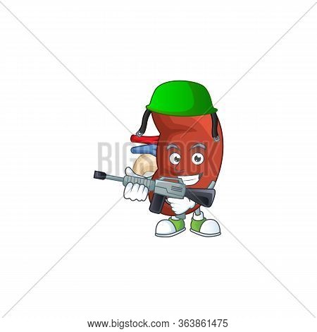 An Elegant Right Human Kidney Army Mascot Design Style Using Automatic Gun