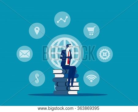 New Business Person On The Books. Business Learning Concept, Activity, Flat Cartoon Vector Style Des