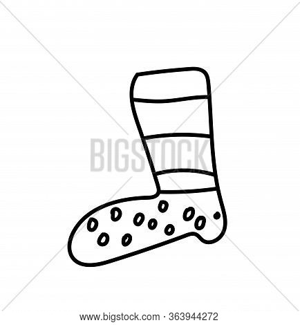 Simple Vector Boot. Autumn Illustration With Black Lines On White Isolated Background Doodle. Design