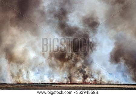 Strong Prairie Fire With Large Clouds Of Choking Smoke Erupted In Southern Steppe During The Summer