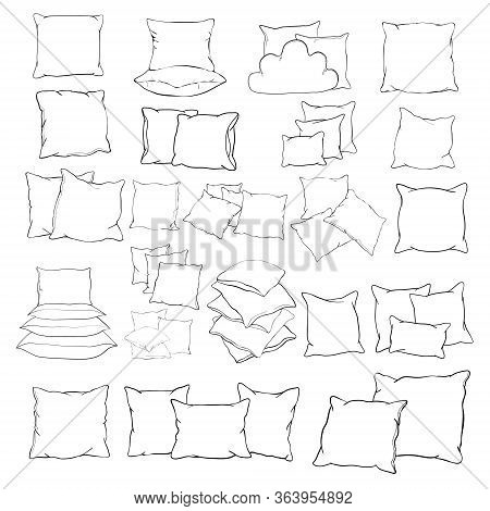 Sketch Vector Illustration Of Pillow, Art, Pillow Isolated, White Pillow, Bed Pillow