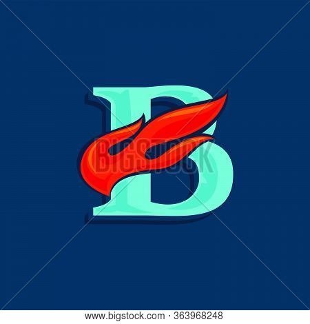 Letter B Logo With Fast Speed Fire. Vintage Serif Font With Line Shadow. Vector Icon Perfect For Spo
