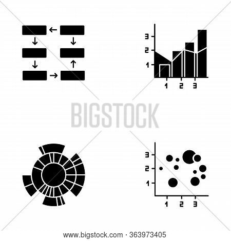 Chart And Graph Glyph Icons Set. Data Connection. Process Steps, Progress Stages. Mixed Chart. Sunbu