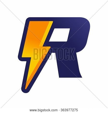 Modern Logo Design Letter R Combine With Lightning In Gradient Color.