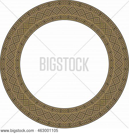 Vector Golden Round Belarusian National Ornament. Ethnic Circle Gold Border, Slavic Peoples Frame.