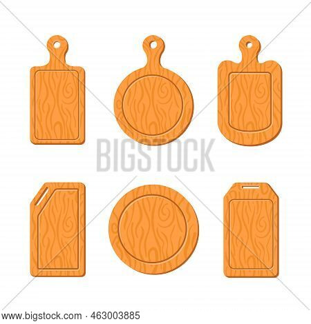 Cut Board. Wooden Cutting Boards For Kitchen. Wood Planks For Meat, Pizza And Chop. Plates Isolated 