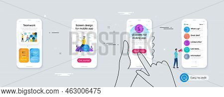 Set Of Calendar, Augmented Reality And Lock Line Icons. Phone Ui Interface. Include Customer Satisfa