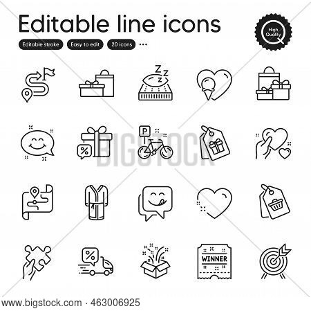 Set Of Holidays Outline Icons. Contains Icons As Bike, Sale Gift And Gifts Elements. Sale Tag, Hold 