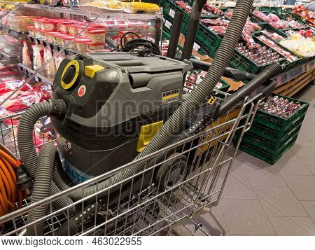 Frankfurt, Germany - Aug 23, 2022: Modern Professional Karcher Vacuum Cleaner With L Class Protectio