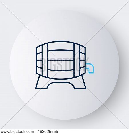 Line Wooden Barrel On Rack With Stopcock Icon Isolated On White Background. Colorful Outline Concept
