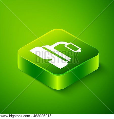 Isometric Brush For Cleaning Icon Isolated On Green Background. Cleaning Service Concept. Green Squa