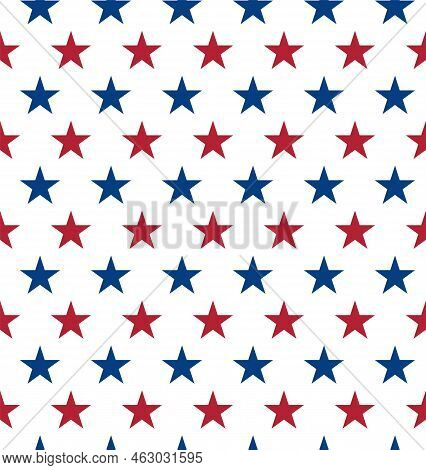 Seamless Pattern Made From Red And Blue Five Pointed Stars. Star Pattern In American Flag Colors. Us