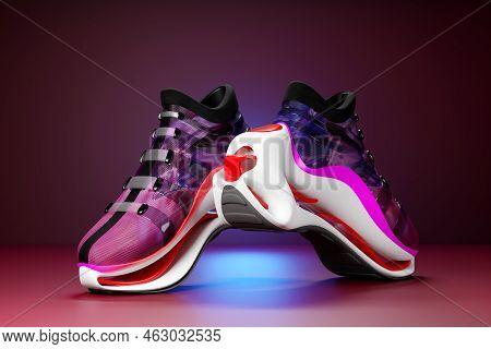Purple And  White  Sneaker Premium 3d Render  On A  Monochrone  Background