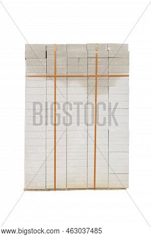 Pile Of Lightweight Concrete Tied With Orange Pet Strap In Construction Site Isolated On White Backg