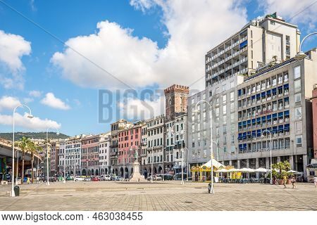 Genoa,italy - August 31,2022 - View At The Place Of Caricamento In Genoa. Genoa Is The Capital Of Th