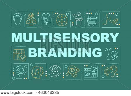 Multi Sensory Advertising Strategy Word Concepts Dark Green Banner. Infographics With Editable Icons