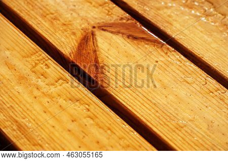 Wooden Boards Treated With A Moisture-proof Coating. Timber Blotting And Water Repellency Test. Clos