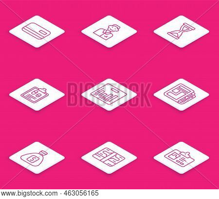 Set Line Credit Card, Trader, Old Hourglass, Business Finance Report, Pie Chart Infographic, Stock M