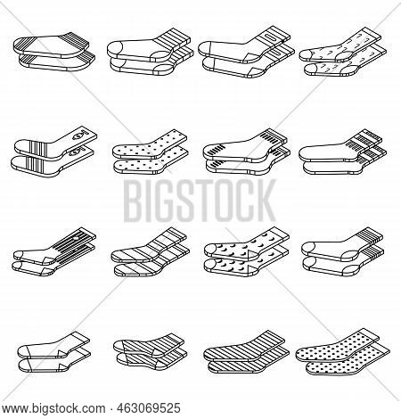 Socks Icons Set. Isometric Set Of Socks Vector Icons Thin Line Outline On White Isolated