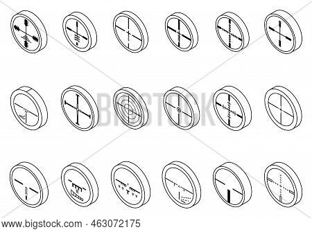 Telescopic Sight Icons Set. Isometric Set Of Telescopic Sight Vector Icons Thin Line Outline On Whit