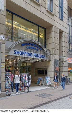 Budapest, Hungary - July 31, 2022: Millennium Center Shopping Passage At Vaci Street Downtown Summer