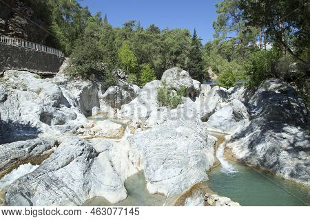 The Morning View Of Waterfalls - A Tourist Attraction In Kesme Bogazi Canyon National Park (turkey).