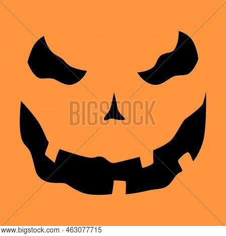 Flat Halloween Pumpkin Evil Face, Black Logotype For Halloween Seasonal Parties, All Saints Day Symb