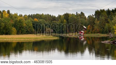 Country House In The Forest In The Lake. Autumn Season Kuopio Finland Europe