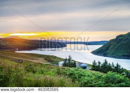 Hibernian Summer Evenning Sunset Scene, Over A Scottish Loch,west Highland Coast Of Scotland,uk.
