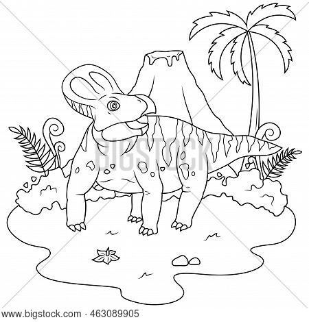 Hand Drawn Of Protoceratops In Line Art