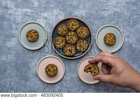 Mabroume Arabic Dessert Or Sweets Called In Arabic Is Kanafeh  Thin Noodle-like Pastry Around Pistac