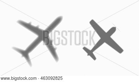 Shadows Of Two Planes With Blurry Edges. Passenger Jet And Light Aircraft. Flat Vector Illustration 