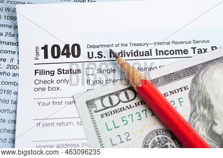 Tax Form 1040 U.s. Individual Income Tax Return, Business Finance Concept.