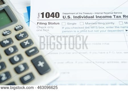 Tax Form 1040 U.s. Individual Income Tax Return, Business Finance Concept.