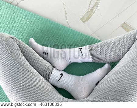 Irpen, Ukraine, September 23 20222, Nike Socks On A Woman Doing Yoga, Illustrative Editorial