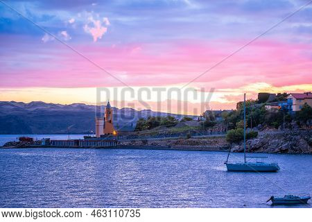 Town Of Karlobag Waterfront Colorful Sunset View, Adriatic Region Of Croatia