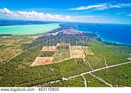 Town Of Pakostane Archipelago And Vrana Lake Aerial Panoramic View, Central Dalmatia, Croatia