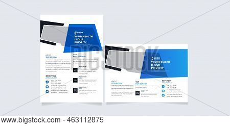 Corporate Healthcare Cover, Back Page A4 Template Design And Flat Icons For A Report And Medical Bro