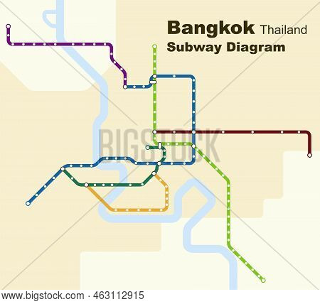 Layered Editable Vector Illustration Of The Subway Diagram Of Bangkok,thailand.