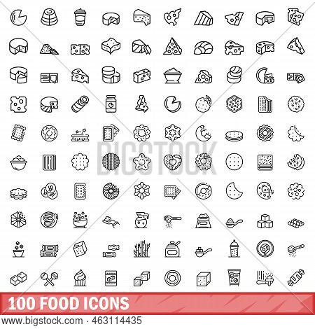 100 Food Icons Set. Outline Illustration Of 100 Food Icons Vector Set Isolated On White Background
