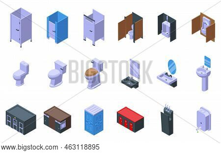 Public Restrooms Icons Set Isometric Vector. Toilet Seat. Bowl Restroom