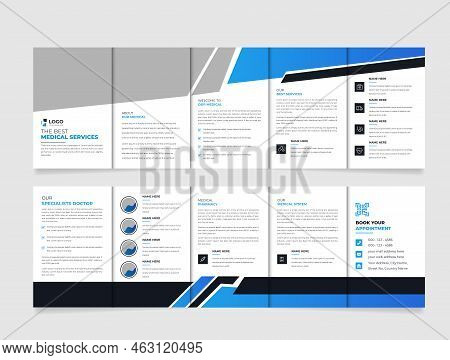 Medical And Hospital Fivefold  Brochure Design Template, Modern Cover Brochure Flyer Design Template