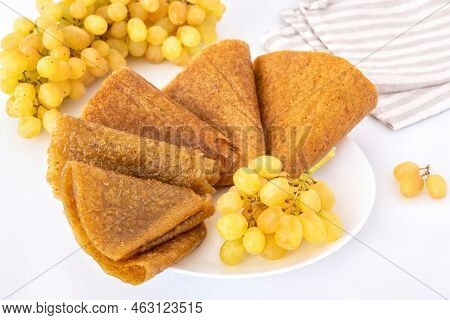 Fruit Leather Or Pastila Made Of Green Grape. Sweet Natural Vegan Snack.